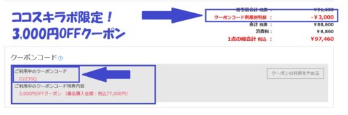 kagg.jp 3,000円クーポン適用画面